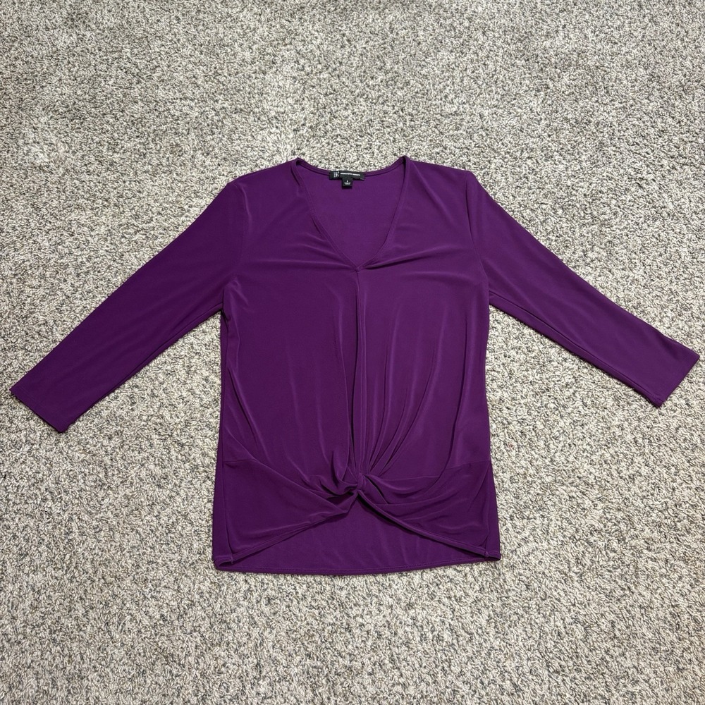 INC International Concepts Women's Blouse Size S Purple Twist Front V-Neck Strop